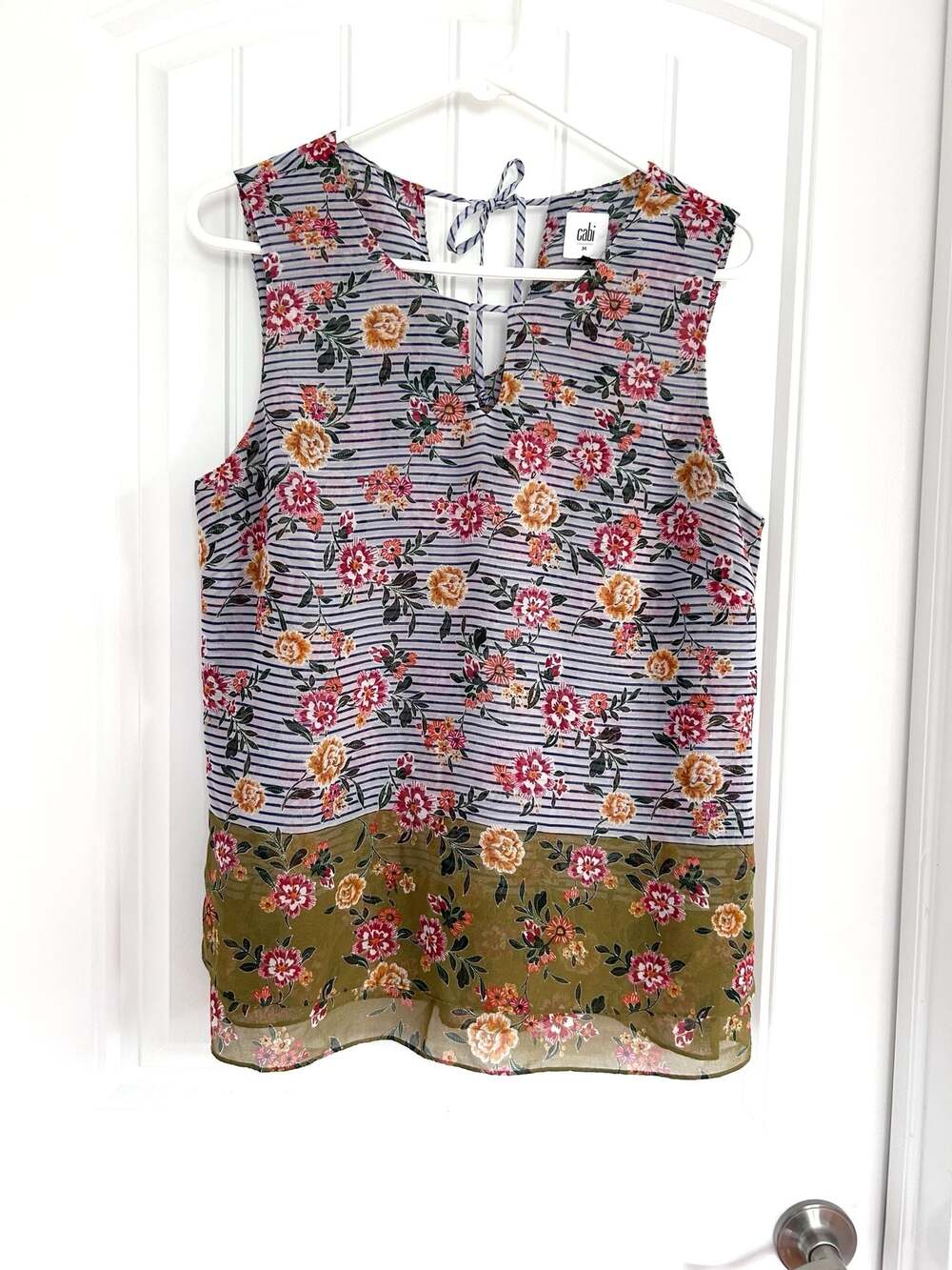 Cabi Penelope Floral Striped Sleeveless Blouse Size M